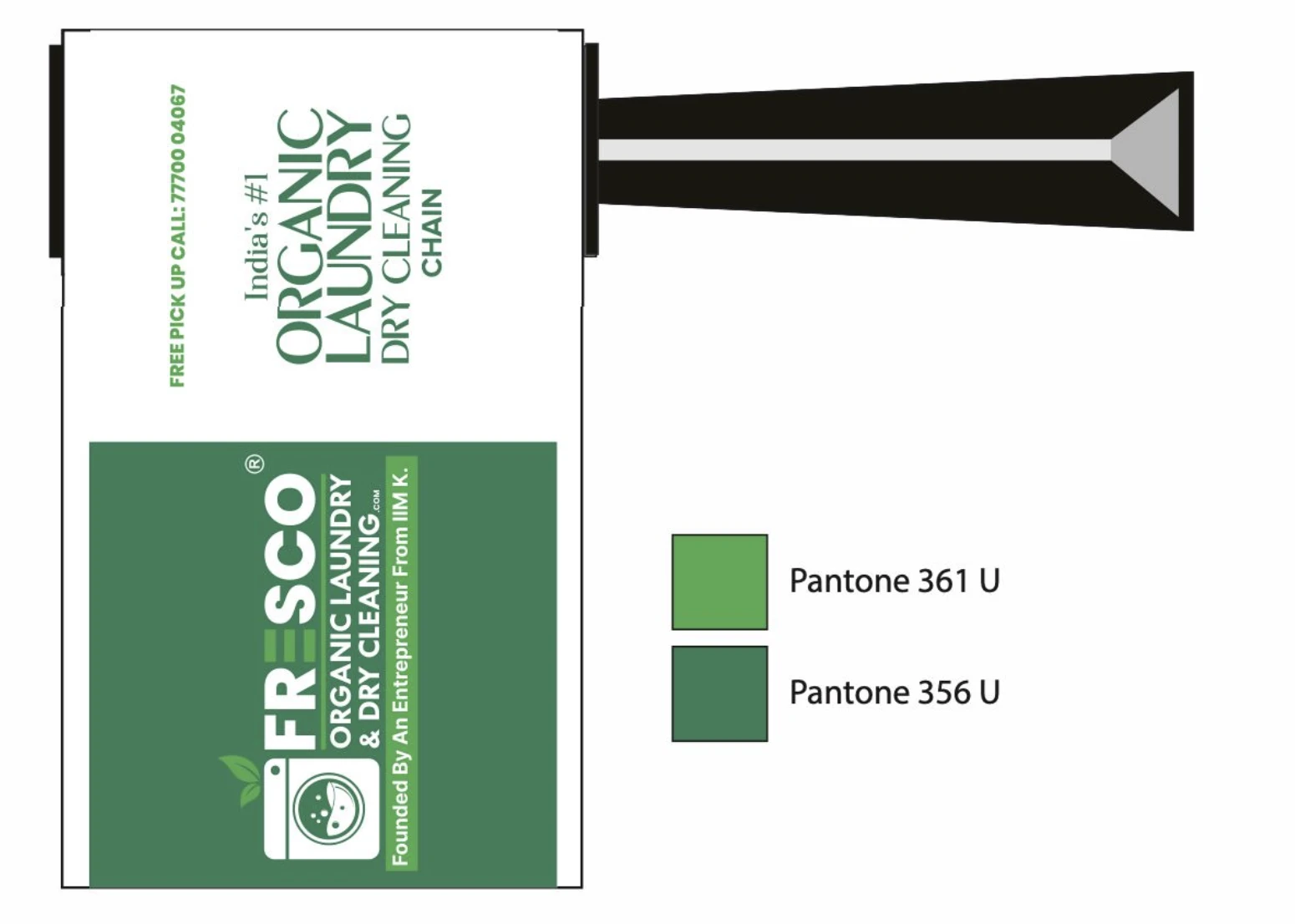 Supplied Fresco branded lint roller mockup with laundry branding and pickup contact details